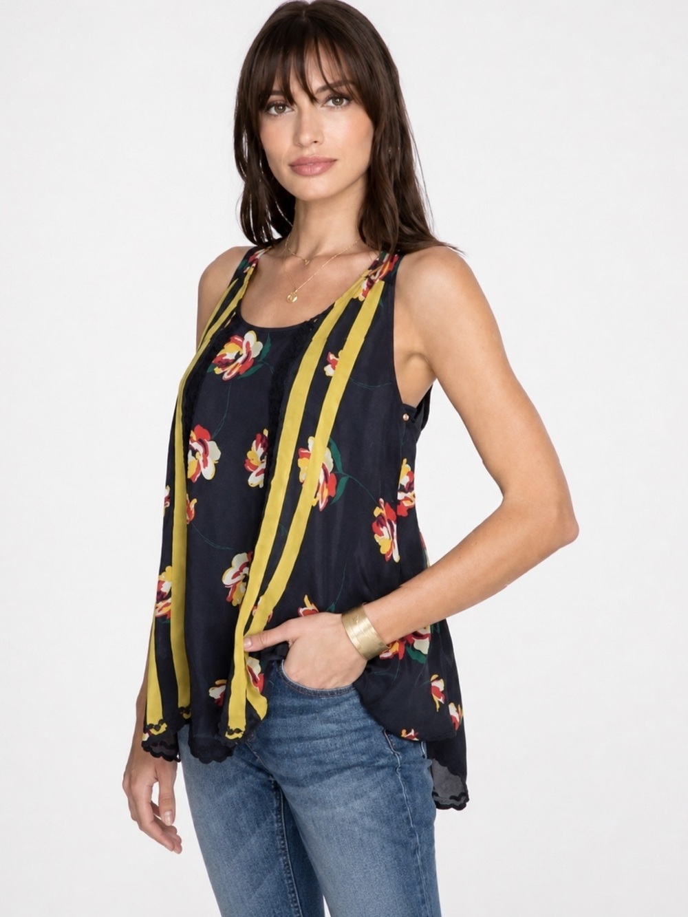 Johnny Was Emily Georgette‎ Eyelet Tank Floral Sleeveless Embroidered Tunic M